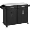 Black Kitchen Island Cart with Stainless Steel Top, 2 Drawers & Cabinet