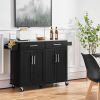Black Kitchen Island Cart with Stainless Steel Top, 2 Drawers & Cabinet