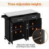 Black Kitchen Island Cart with Stainless Steel Top, 2 Drawers & Cabinet