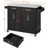 Black Kitchen Island Cart with Stainless Steel Top, 2 Drawers & Cabinet
