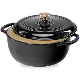 6 Quart Large Black Enamel Cast-Iron Dutch Oven