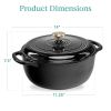 6 Quart Large Black Enamel Cast-Iron Dutch Oven
