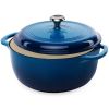 6 Quart Large Blue Enamel Cast-Iron Dutch Oven