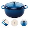 6 Quart Large Blue Enamel Cast-Iron Dutch Oven