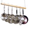 36-Inch Ceiling Mount Single Bar Wooden Pot Rack with 4 Hooks