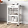 White Wood & Stainless Steel Kitchen Cart
