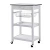 White Wood & Stainless Steel Kitchen Cart
