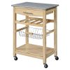 Natural Wood Kitchen Island with Granite Top