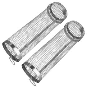 2Pcs Portable BBQ Rolling Basket Round Stainless Steel Grill Mesh