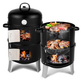 Vertical Steel Charcoal Smoker - Double-Layer BBQ Grill