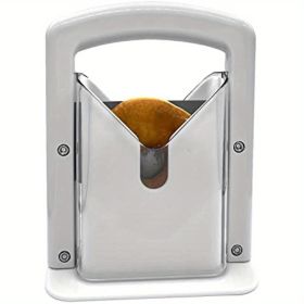 Stainless Steel Bagel Guillotine Slicer with Safety Handle (White)