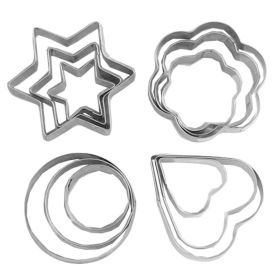 12 Pcs Stainless Steel Cookie Cutter Set (Round/Star/Flower/Heart)