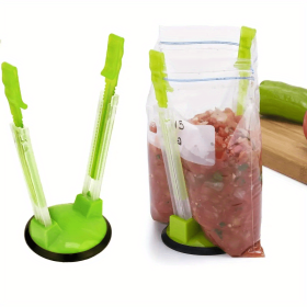 Multi-Purpose Bag Holder & Opener with Clips (Color: Green (1pc))