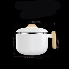 304 Stainless Steel Instant Noodle Bowl with Lid (Color: Instant Noodle Bowl With Imitation Wooden Handle-White)