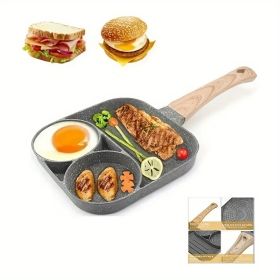 4-Hole Non-Stick Egg Frying Pan with Wooden Handle (Quantity: 2 Hole Pan)