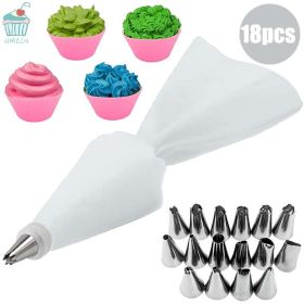 Silicone Pastry Bag & Stainless Steel Nozzle Set (8/10/18 PCS) (Color: white 2)