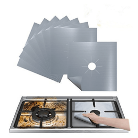 4pcs Universal Double Thickness Non-Stick Stove Burner Covers (Color: 270*270*0.12mm Silver 4 Pieces)