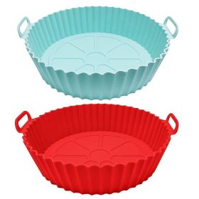 Silicone Air Fryer Basket: Reusable & Food Safe Liner (Color: Dark Red + Light Blue)