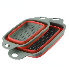 Collapsible Silicone Colander Set (2-Piece Square) (Color: Red Set (1 Large + 1 Small))