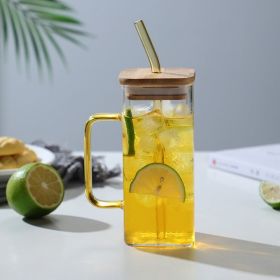 Cute Glass Cups with Lids & Straws (13.5oz) (Color: Yellow)